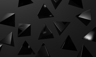 Abstract 3d render illustration, modern background design with black geometric triangle shapes