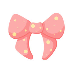 Cute bow. Ribbon isolated on white background. Cartoon accessory for the newborn. Vector illustration. Great for children's design: greeting cards, postcards, stickers, banners, posters.