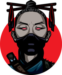 Angry assassin female with evil yeys badge style  © Alexandr