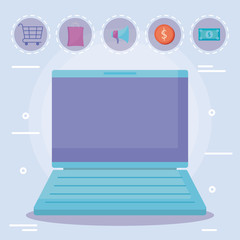 laptop computer with commercial icons