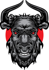 Angry bull with evil yeys badge style

