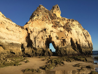 Rock formation on beach
