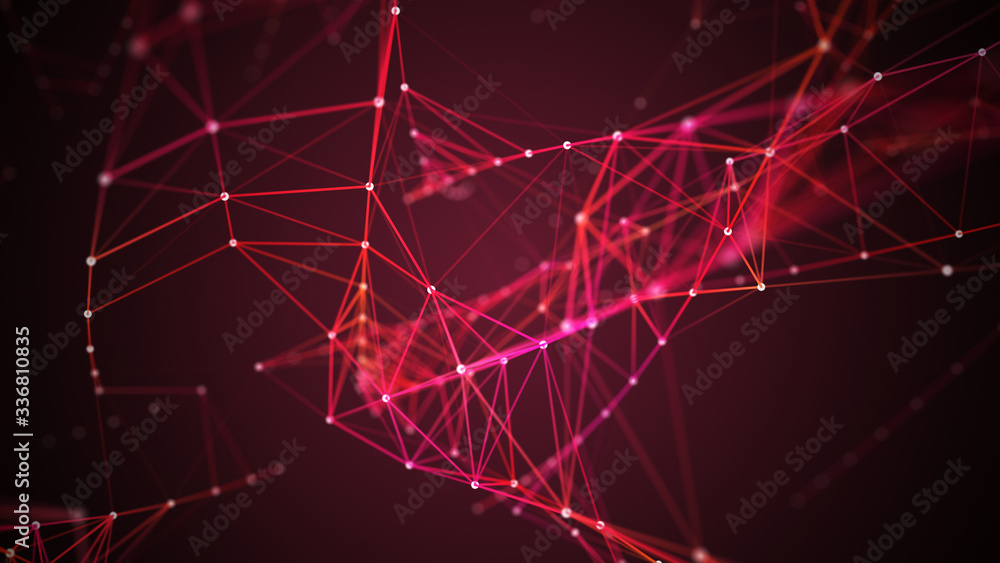 Poster digital plexus of glowing lines and dots. abstract background. 3d rendering. network or connection. 