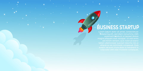 Naklejka na ściany i meble Rocket launch in the sky. Business concept. Start up template. Simple modern cartoon design. Flat style vector illustration.