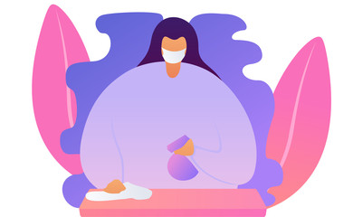 Female with mask clearing her working place
