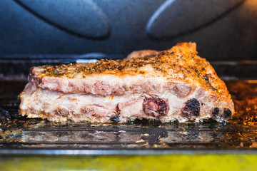 Close up Juicy homemade Pork Rib Meat on the oven