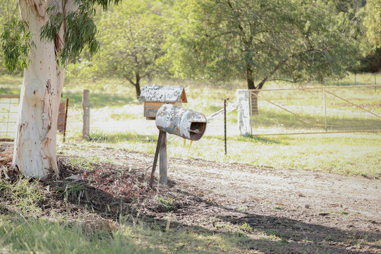 Rustic Mailboxes On Rural Country Road