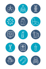 test tubes with medical and chemestry icon set, block style
