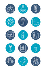 test tubes with medical and chemestry icon set, block style