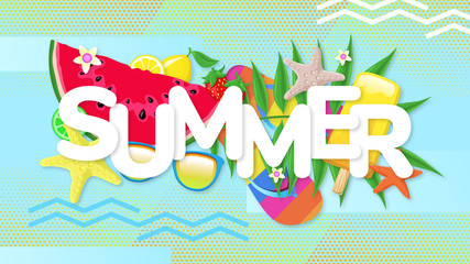 Summer Concept with Watermelon, Fruits, Sun Glasses, and Sandals - 336816662