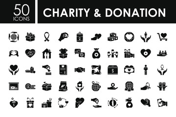 charity and donation icon set, silhouette style