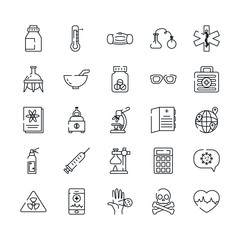 syringe with medical and chemestry icon set, line style