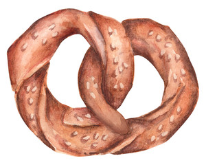 Hand painted watercolor pretzel illustration