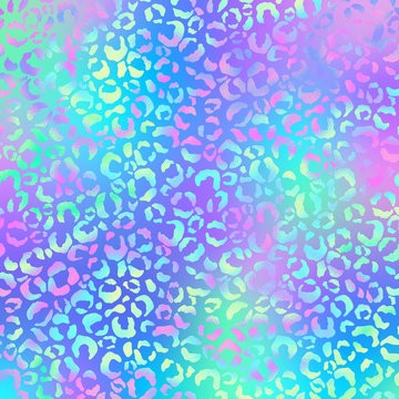 Holographic Animal Print on Gradient Background - Cute holographic animal print pattern on bright neon gradient background	