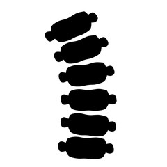 Black silhouette of spine on a white background. Medical care and x-rays of internal organs. Cartoon flat illustration. Bones in back. Intervertebral disc