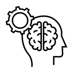 Human brain with gear symbol. Rational thinking icon. Logical reasoning symbol. Intellect sign.