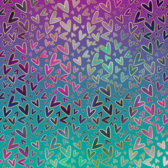 Holographic Hearts on Gradient Background - Cute holographic heart pattern on bright gradient background	
