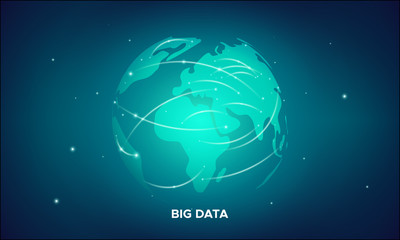 Earth Planet. Big Data Stream. World Globe Map. 