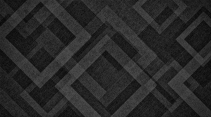 Abstract black and white background design with diamond or square shapes layered in geometric abstract pattern in white transparent texture frames, modern art layout