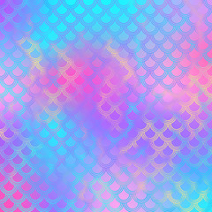 Holographic Mermaid Scales on Gradient Background - Cute holographic scales pattern on bright neon gradient background	