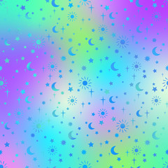 Holographic Design on Gradient Background - Cute holographic pattern on bright neon gradient background
