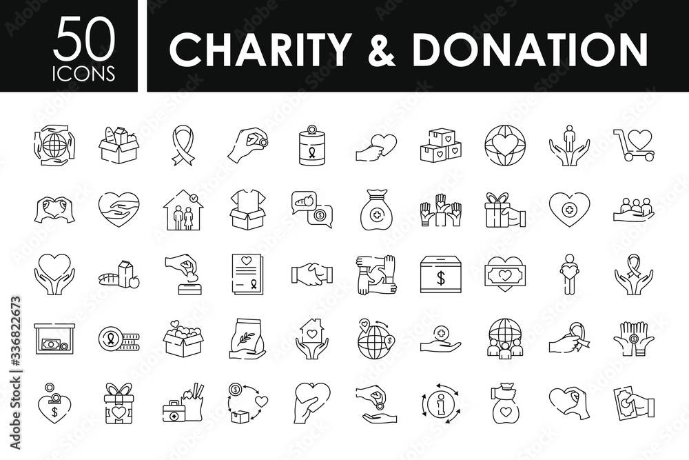 Wall mural charity and donation icon set, line style - Wall murals