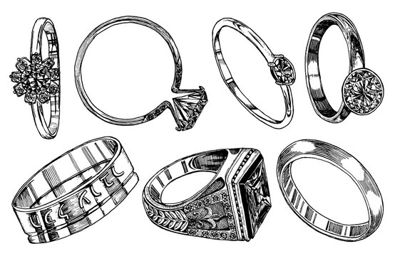 Hand Drawn A Set Of Different Jewelry Rings Vector Illustration Of A Sketch  Style Stock Illustration - Download Image Now - iStock