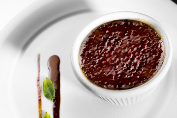 creme brulee dessert Traditional French and Italian vanilla cream dessert with caramelized brown sugar