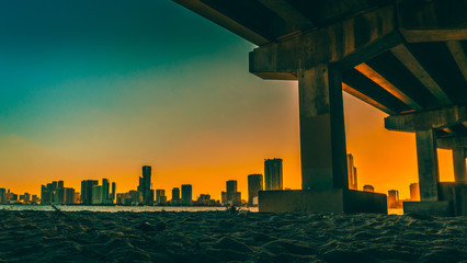 city bridge buildings skyline architecture cityscape sky sunset panorama miami florida downtown impressions skyscrapers sunrise orange tower cloud sun dusk sea © Alberto GV PHOTOGRAP