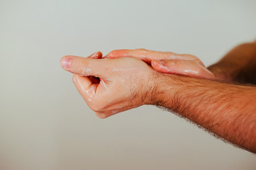 Hand washing with soap for the prevention of germs, bacteria, viruses.