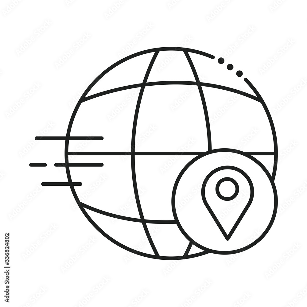 Poster sphere browser with pin location line style icon vector illustration design