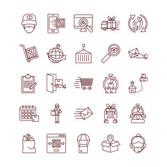 technology devices and fast delivery icon set, line style