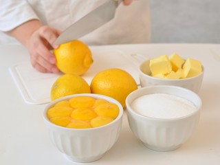 Lemon, eggs, butter and sugar
