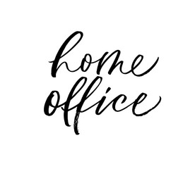 Fototapeta na wymiar Home office vector calligraphy slogan. Freelance, online job, remote working. 