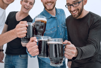 guys with mugs of beer isolated on white background