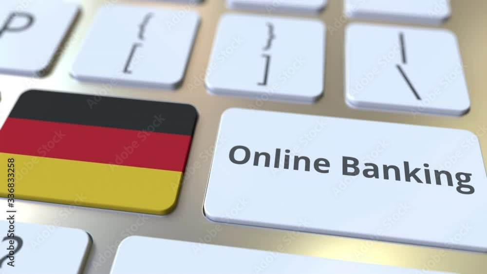 Poster online banking text and flag of gemany on the keyboard. internet finance related conceptual 3d anima