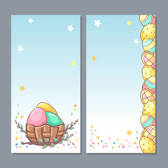 Easter templates with eggs, basket and willow. For easter design, announcements, greeting cards, invintation.