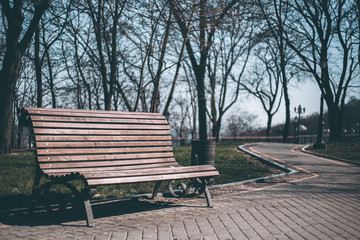 Outdoor furniture wooden bench in Kiev in Ukraine