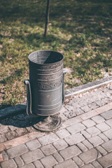 Simple trash can on the street in Kiev