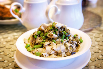 Chinese Cuisine Stir-Fried Broad Beans with Pickled Cabbage and Tofu Strips