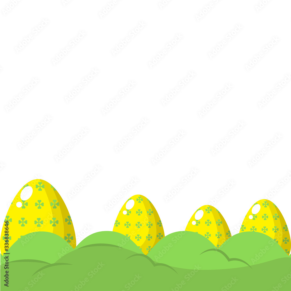 Poster empty paper template with egg element and garden isolated on white background