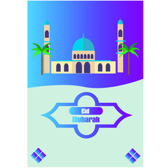 Eid Mubarak greeting Card Illustration, ramadan kareem cartoon vector Wishing for Islamic festival for banner, poster, background, flyer,illustration, brochure and sale background