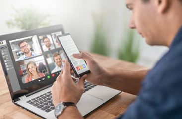 Remote learning or work. Video conference concept.