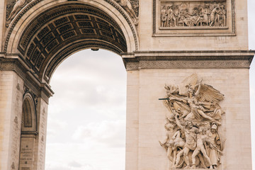 Architectural fragment of Arc de Triomphe. Arc de Triomphe de l'Etoile on Charles de Gaulle Place...