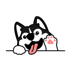 Cute siberian husky dog waving paw cartoon, vector illustration © Totostarkk9456