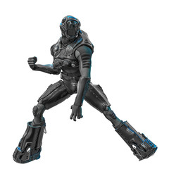 astronaut in black exo suit exploring around