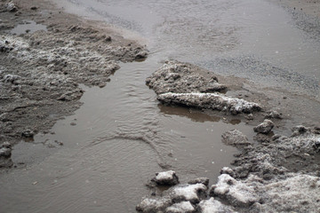 Puddles on the road.