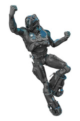 astronaut in black exo suit exploring around