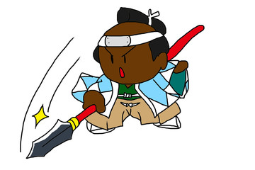 新撰組・黒人さん　Chibi Shinsengumi – Cute Samurai Character in Traditional Blue Haori　Afrikaans