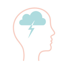 cloud with thunder inside human head line style icon vector design